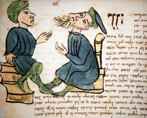 O judaísmo: Representação da aprendizagem de um rabino. Manuscrito do século XV. Biblioteca Palatina, Parma de Jewish School