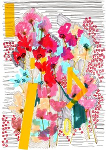 Doodle floral 3, 2013 (caneta, tinta, colagem e papel)