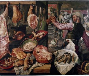 Talho. (Mercado de carnes). Particular de Joachim Beuckelaer or Bueckelaer