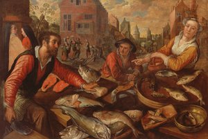 O mercado do peixe (óleo sobre tela) de Joachim Beuckelaer or Bueckelaer