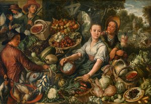 Mercado de legumes (óleo sobre painel)