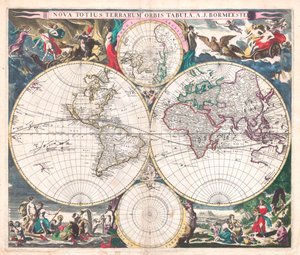 Mapa do Mundo Antiquo de Duplo Hemisfério de Joachim Bormeester