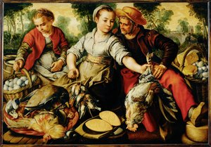 Cena de mercado (pintura sobre madeira de carvalho)