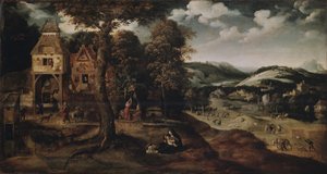 Paisagem com a fuga para o Egito, ca 1524 de Joachim Patinir