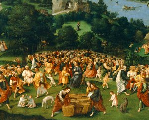 A multiplicação dos pães ... (óleo sobre tela) de Joachim Patinir