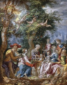 A Sagrada Família com Santos e Anjos de Joachim Wtewael or Utewael