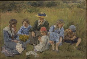 Descanse no prado. A esposa e os filhos do artista de Joakim Frederik Skovgaard