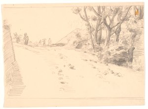 Paisagem italiana com uma estrada, t.h. árvores de Joakim Frederik Skovgaard