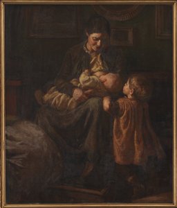 A esposa do artista com dois filhos