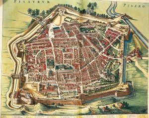 Itália, Mapa de Pesaro, do Theatrum civitatum et admirandorum Italiae de Joan Blaeu, gravura