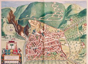 Mapa de Spoleto do Theatrum civitatum et admirandorum Italiae, de Joan Blaeu, gravando