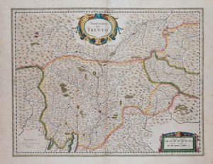 Área Trento, do Teatro do Mundo, ou Novo Atlas de Mapas e Representações de Todas as Regiões (Theatrum orbis terrarum, sive, Atlas novus) por Joan Blaeu (1596-1673), Itália de Joan Blaeu