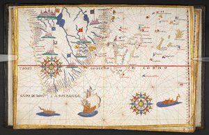 Um mapa de África, a sul do equador, com parte do Oceano Índico, de "An atlas of 17 sea charts by Joan Martines
