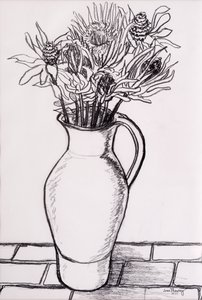 Jarro Marrom com Flores Secas, 2000, grafite de Joan Thewsey