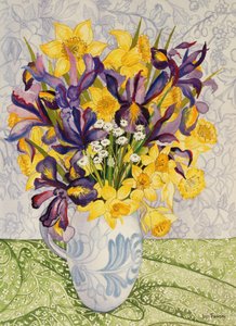 Íris e Narcisos com Estampados, 2008, aguarela sobre papel artesanal de Joan Thewsey