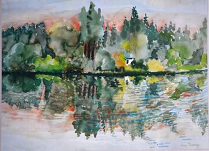 O lago ao pôr do sol, Bremes les Ardres, 2000, de Joan Thewsey