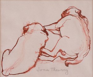 Dois filhotes de cachorro Pug, os irmãos, 2005, (tinta no papel molhado) de Joan Thewsey