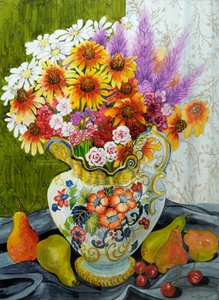 Jarro Vitoriano com Flores Mistas, Peras e Cerejas, 2010, guache