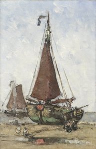 Barco de pesca com proa na praia de Joannes Barnardus Antonius Maria Westerwoudt