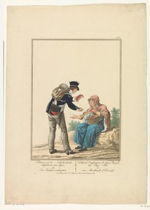 Soldado permanente com um vendedor de lagosta
Soldado da Infantaria Holandesa de Ligne, e vendedor de lagosta (título sobre o objecto)
Fardas e fatos (título da série) de Joannes Bemme