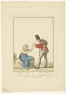 Soldado de pé com um vendedor de ovos sentado
Soldado inglês e um vendedor de ovos (título sobre o objecto)
Fardas e fatos (título da série)