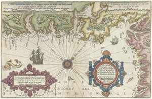 Mapa da costa da Noruega e da Suécia entre Merdøy e Uddevalla
De Custe van Noorweghen, met dat landt van Noordt oosten in zijne wesen ende gedaente (...) (título sobre o objecto)