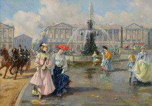 Place de la Concorde, c.1872 (óleo sobre tela) de Joaquín Pallarés Allustante