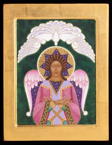 Anjo do Silêncio, 2015 (têmpera de ovo e ouro 24k sobre madeira) de Jodi Simmons