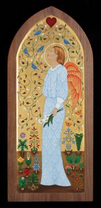 Anjo de jardim, 2015 (têmpera de ovo e ouro de 24 quilates sobre madeira) de Jodi Simmons