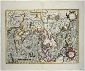 O subcontinente indiano para as Filipinas por meio das porções do norte do arquipélago indonésio e da península malaia, início do século XVII (gravura a cores)