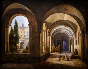 Monges franciscanos no claustro de Santa Maria d