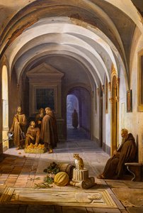 Monges franciscanos no claustro de Santa Maria d
