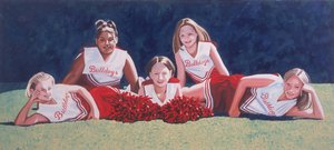 Líderes de torcida da escola secundária na grama, 2003