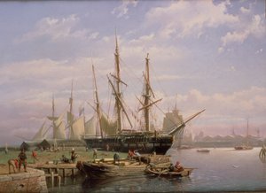 Navios à vela holandês na âncora em um estuário do rio de Johan Adolph Rust