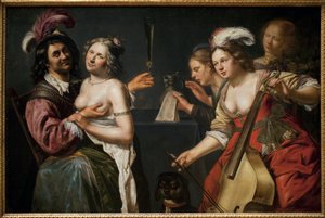 O filho pródigo ou "alegoria dos cinco sentidos". Pintura de Johannes Baeck (ca. 1600-1654), óleo sobre tela de Johan Baeck