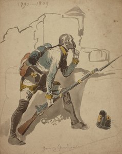 Uma Infantaria Privada da Linha (possivelmente 27º Regimento, Hesse Cassell), 1790-1809 (aguarela)