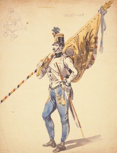 Um oficial com uma cor de batalhão de um regimento de infantaria húngaro, 1835-1848, século XIX