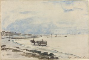 Carrinho na praia em Etretat de Johan Barthold Jongkind