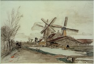 Os moinhos de Stolk, Roterdã de Johan Barthold Jongkind