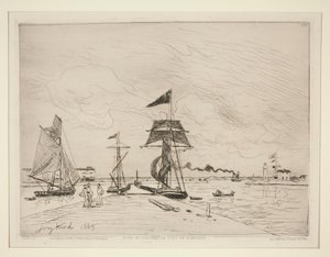 Cais de madeira no porto de Honfleur de Johan Barthold Jongkind
