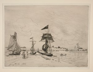 Molhe de madeira no Porto de Honfleur de Johan Barthold Jongkind