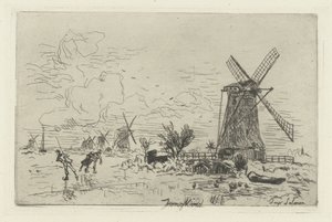 Paisagem com moinhos de vento e patinadores Batávia de Johan Barthold Jongkind