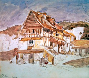 Casas antigas em Dieppe, na Normandia, França, 1851 (caneta, tinta e wc no papel) de Johan Barthold Jongkind