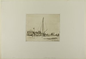 O barco ancorado, de Livro de seis gravuras, vistas da Holanda de Johan Barthold Jongkind