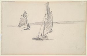 Dois Barcos de Pesca em Águas Calmas (reto); Dois veleiros em águas calmas (verso) de Johan Barthold Jongkind