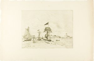 Cais de madeira, Porto de Honfleur de Johan Barthold Jongkind