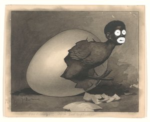Desenho para ilustração em De Amsterdammer: um negro rasteja de um ovo (19 de Abril de 1930)