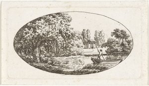 Lagoa com templo com estátua do outro lado de Johan Christiaan Willem Safft