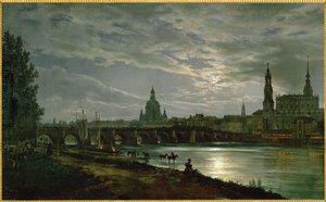 Uma vista de Dresden ao luar (óleo sobre tela) de Johan Christian Dahl