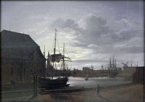 Canal de Frederiksholm em Copenhaga com a cervejaria de Cristiano IV de Johan Christian Dahl